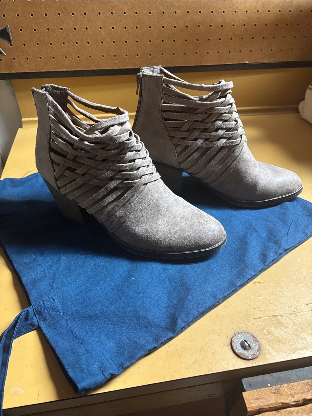 Big Buddha Taupe Woven-Strap Ankle Booties